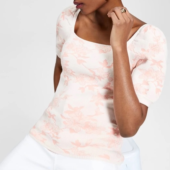 NWT INC International Concepts pretty pastels pink peach cream Puff Sleeve knit - Picture 1 of 11